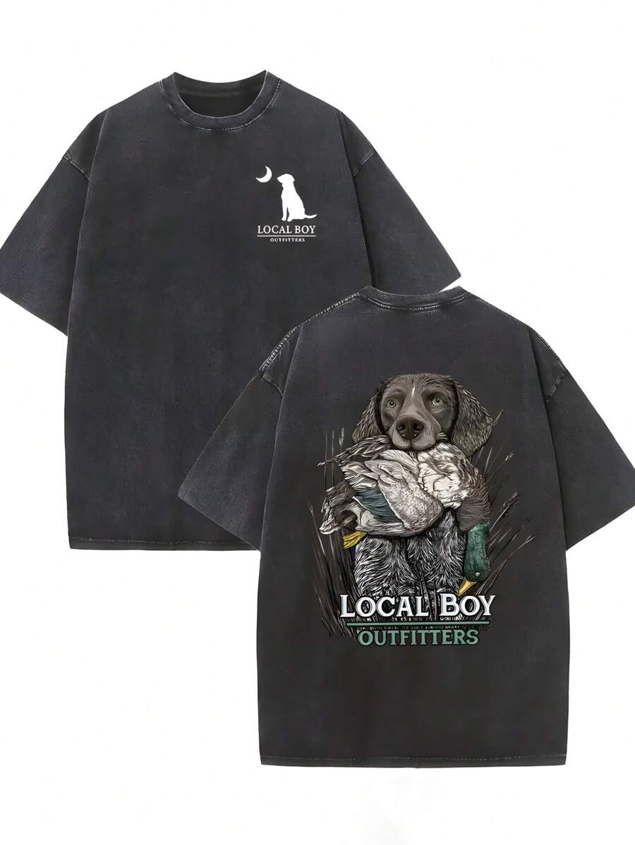 Hunting Dog Outdoor - Distressed Black Tee with Hunting Dog