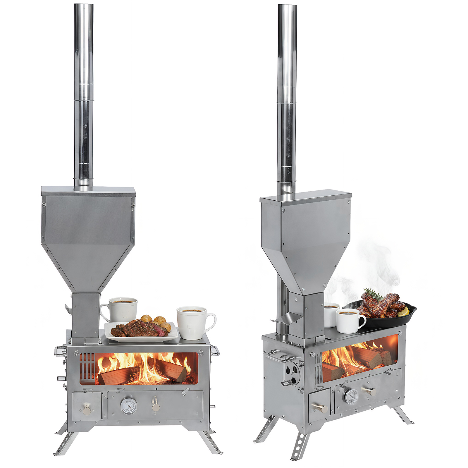Outdoor Hunting And Fishing - Portable Wood-Burning Camp Stove with Chimney