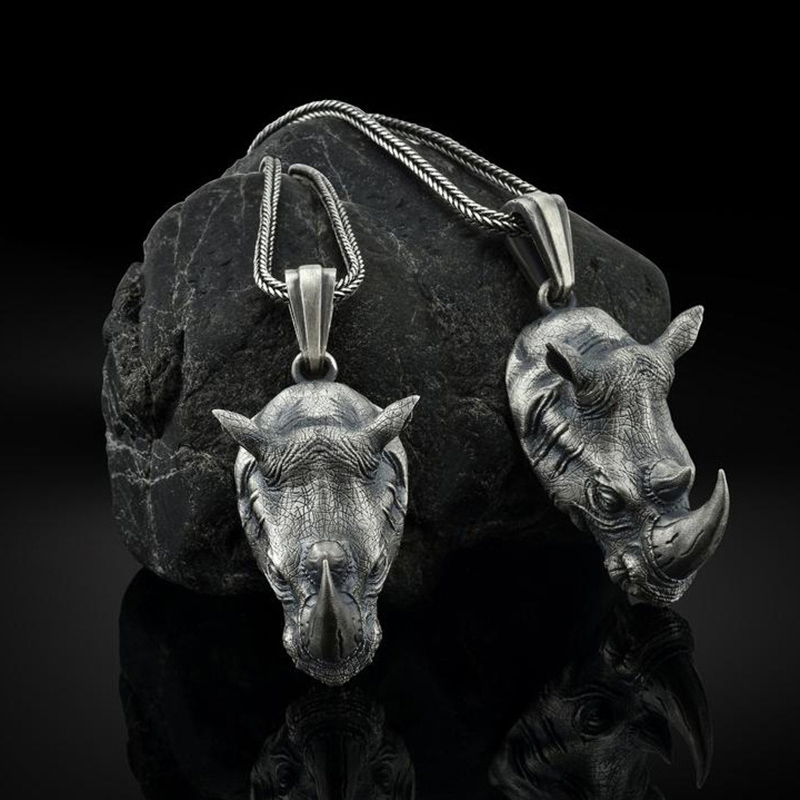 1Pcs Pure Tin Rhino Head Penda - Wildman Hunting & Outdoor Photos avaliação e preço
